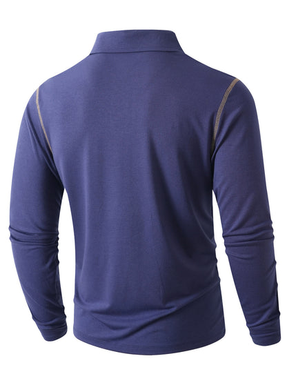 Men's full-size rose-red long sleeve casual polo shirt by Trendsi, made for a comfortable fit with a classic collar and button front.