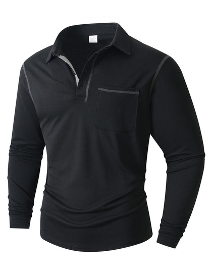 Men's plus size long sleeve casual polo shirt by Trendsi, shown in a relaxed fit with a classic collar and button placket.