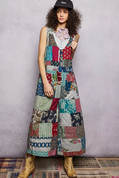 POL Sleeveless Patchwork Wide Leg Jumpsuit - Redemption By Ashley North