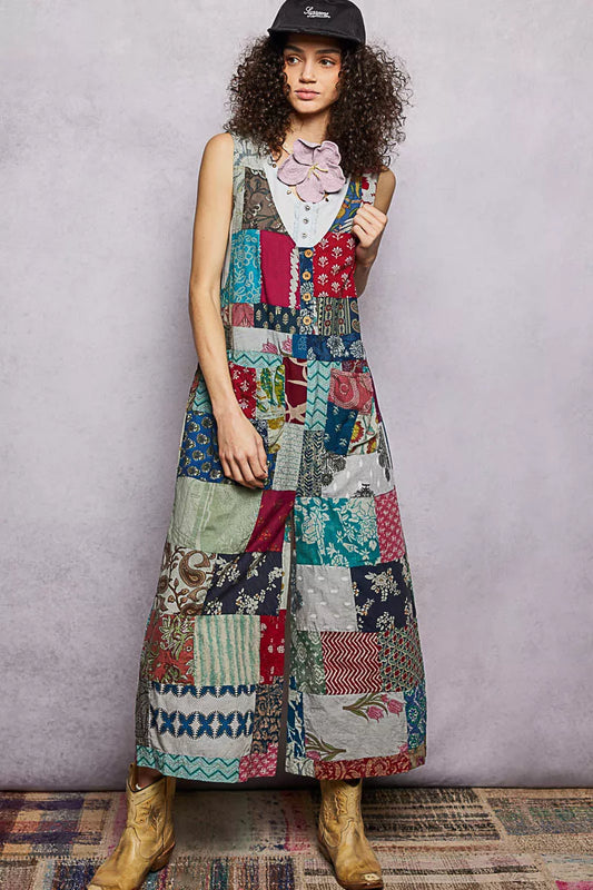 POL Sleeveless Patchwork Wide Leg Jumpsuit - Redemption By Ashley North