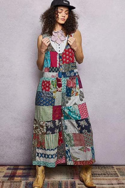 POL Sleeveless Patchwork Wide Leg Jumpsuit - Redemption By Ashley North