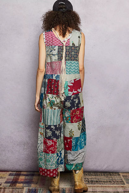 POL Sleeveless Patchwork Wide Leg Jumpsuit - Redemption By Ashley North