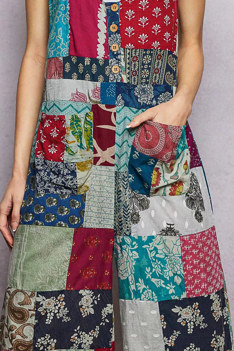 POL Sleeveless Patchwork Wide Leg Jumpsuit - Redemption By Ashley North