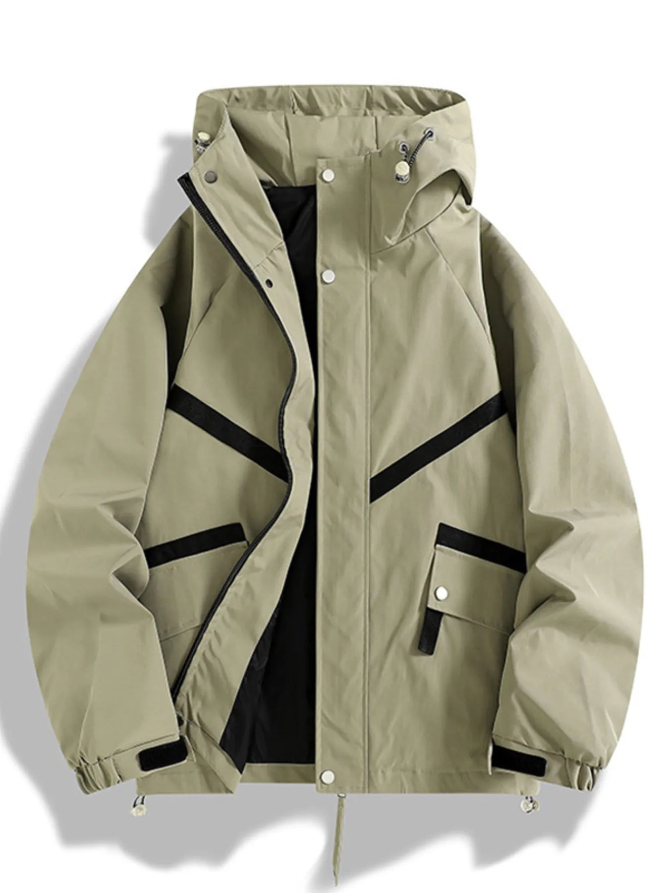 Men's full-size casual hooded zip-up outerwear by Trendsi, sage green color, featuring a comfortable hood and front zipper.