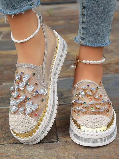 Rhinestone round toe platform loafers from Trendsi, stylish shoes with sparkling embellishments and a chunky sole.