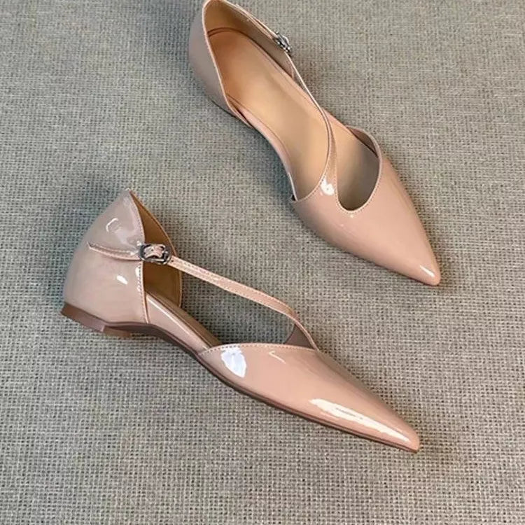 Pink point toe flats shoes by Trendsi, stylish and comfortable footwear with sleek design and pointed toe detail.