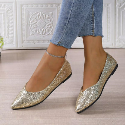 Silver point toe flats slip-ons by Trendsi, stylish women's footwear with a sleek, pointed toe design and comfortable fit.