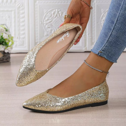 Silver point toe flats slip-ons from Trendsi, featuring a sleek design and comfortable fit perfect for everyday wear.
