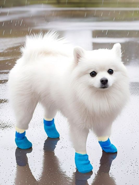 Sky blue waterproof anti-slip pet shoes by Trendsi, designed to protect paws and prevent slipping during outdoor walks.