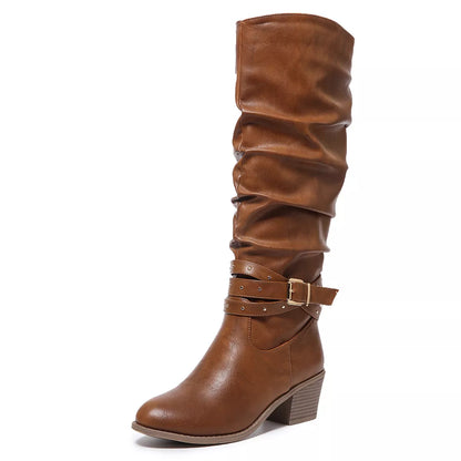Trendsi round toe block heels boots featuring a stylish design, ankle height, and sturdy heel for a fashionable look.