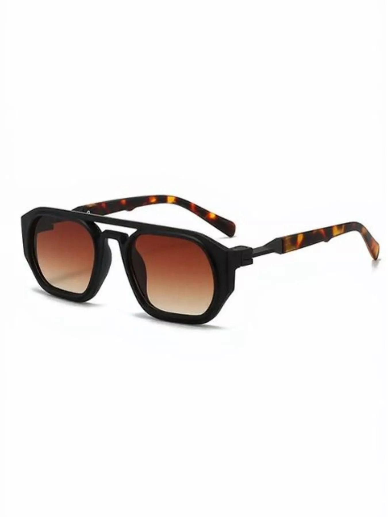 Retro octagon frame sunglasses with brown tinted lenses and thick black acetate arms, stylish eyewear by Trendsi.
