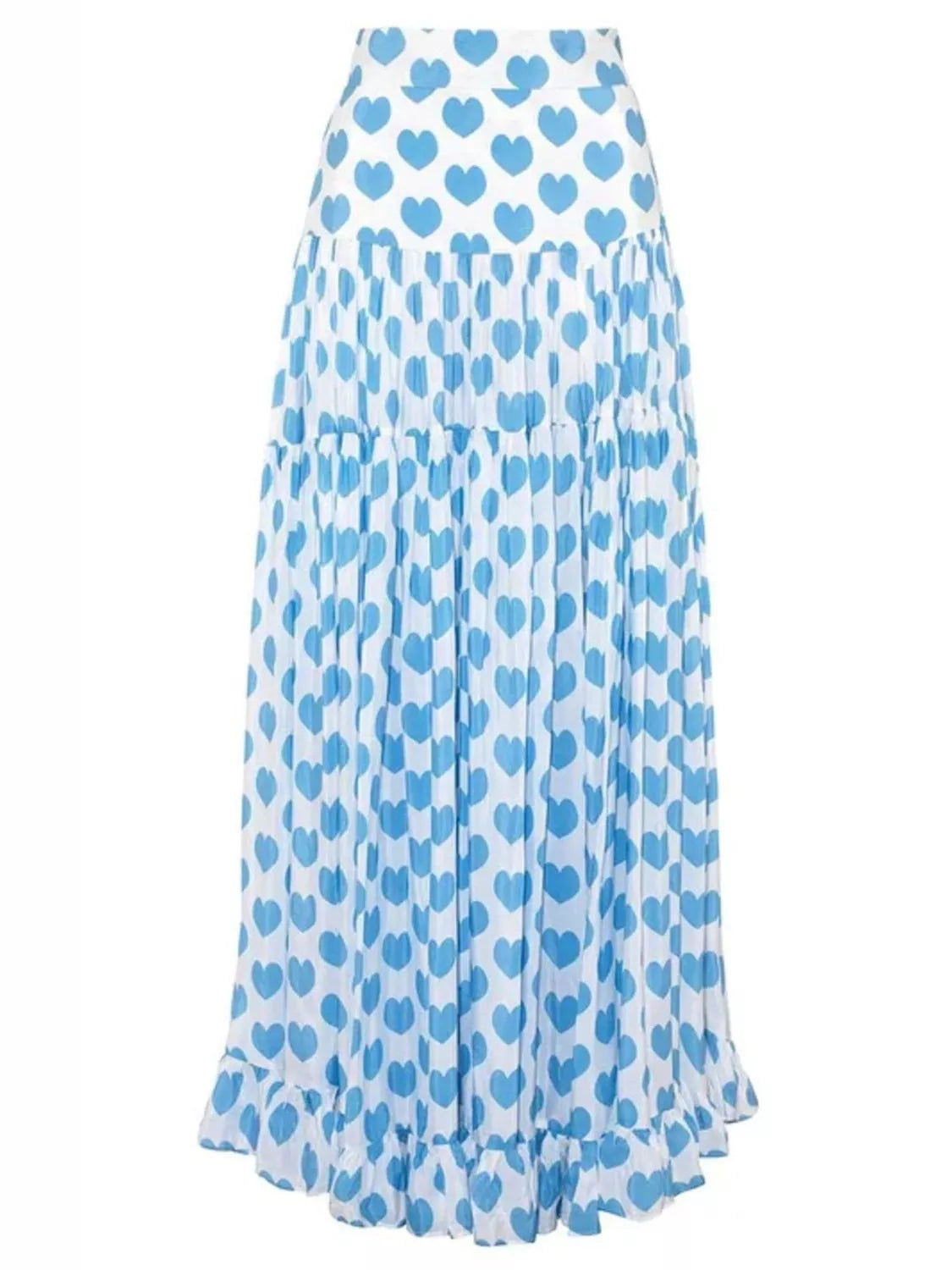 Pastel blue printed one-piece swimwear and skirt set by Trendsi, stylish and comfortable for beach or poolside wear.