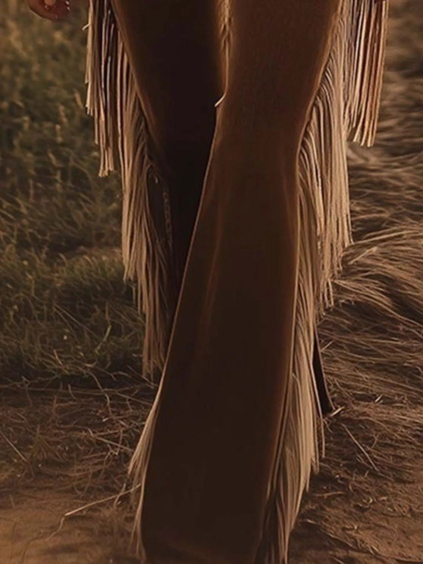 Trendsi fringe trim flare pants featuring wide-leg design and decorative fringe detailing, stylish and trendy for casual wear