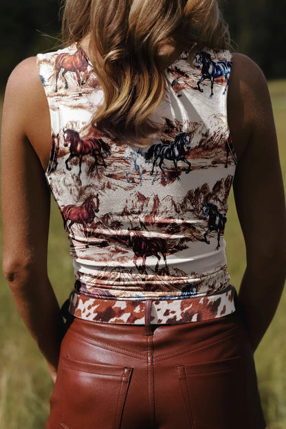 Taupe horse hat western slim tank top by Trendsi, featuring a stylish western-inspired design and sleeveless fit.