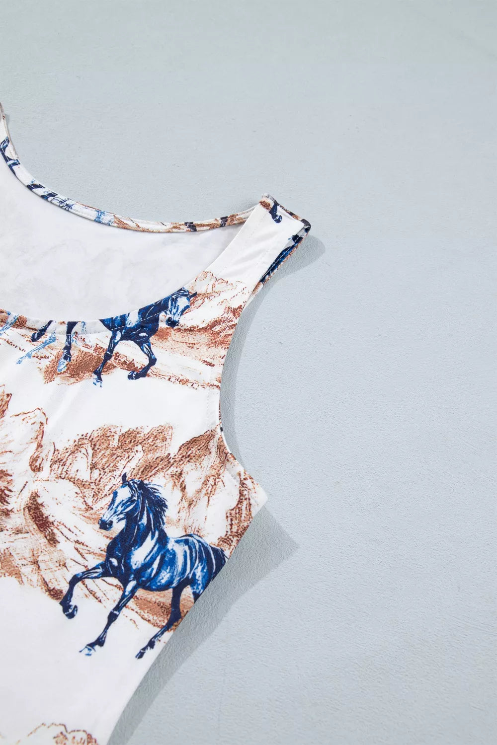 Taupe Western slim tank top with horse hat design by Trendsi, casual sleeveless top for Western-inspired style.