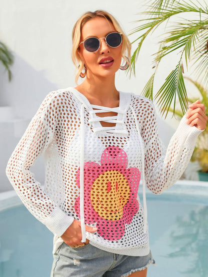 White angel wings floral cover-up by Trendsi, sheer and elegant, perfect for summer beachwear or poolside fashion.