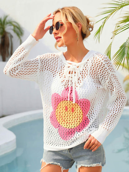White angel wings floral cover-up by Trendsi, sheer and elegant summer fashion piece with delicate floral details.