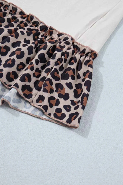 White cowgirl print leopard ruffle t-shirt by Trendsi featuring bold style, comfortable fit, and playful western-inspired design.