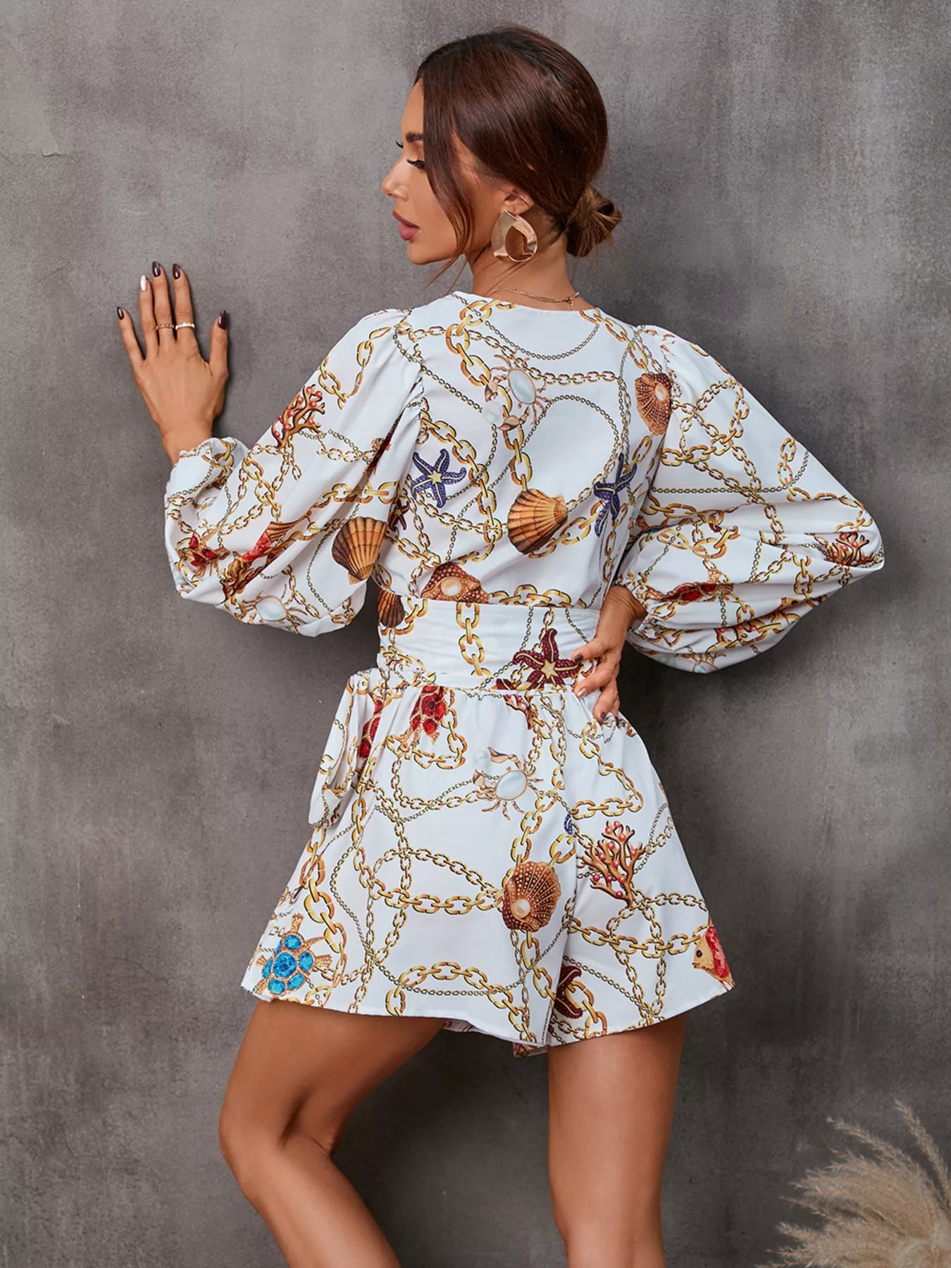 Cutout Front Printed Long Sleeve Romper - Redemption By Ashley North