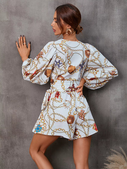 Cutout Front Printed Long Sleeve Romper - Redemption By Ashley North