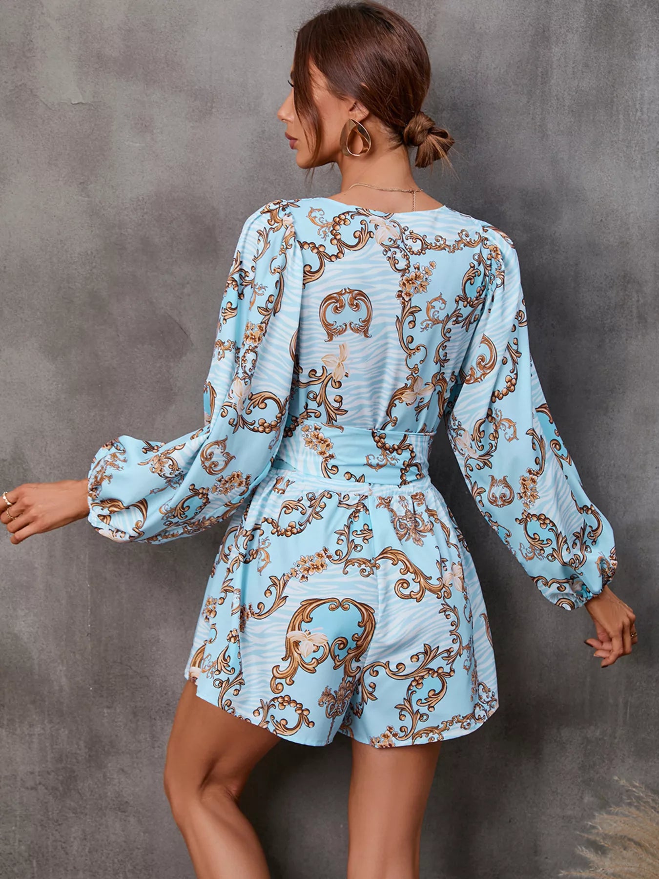 Cutout Front Printed Long Sleeve Romper - Redemption By Ashley North