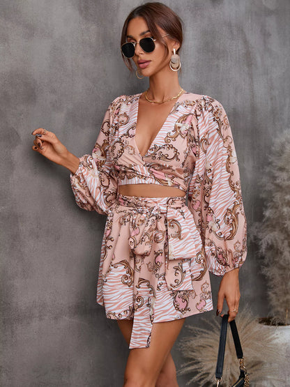 Cutout Front Printed Long Sleeve Romper - Redemption By Ashley North