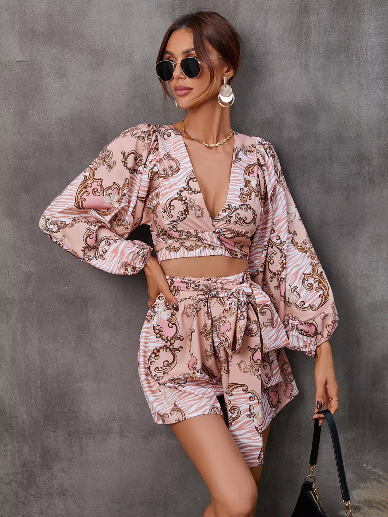 Cutout Front Printed Long Sleeve Romper - Redemption By Ashley North