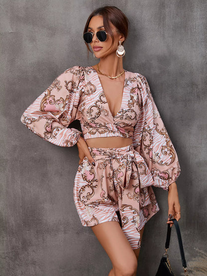 Cutout Front Printed Long Sleeve Romper - Redemption By Ashley North