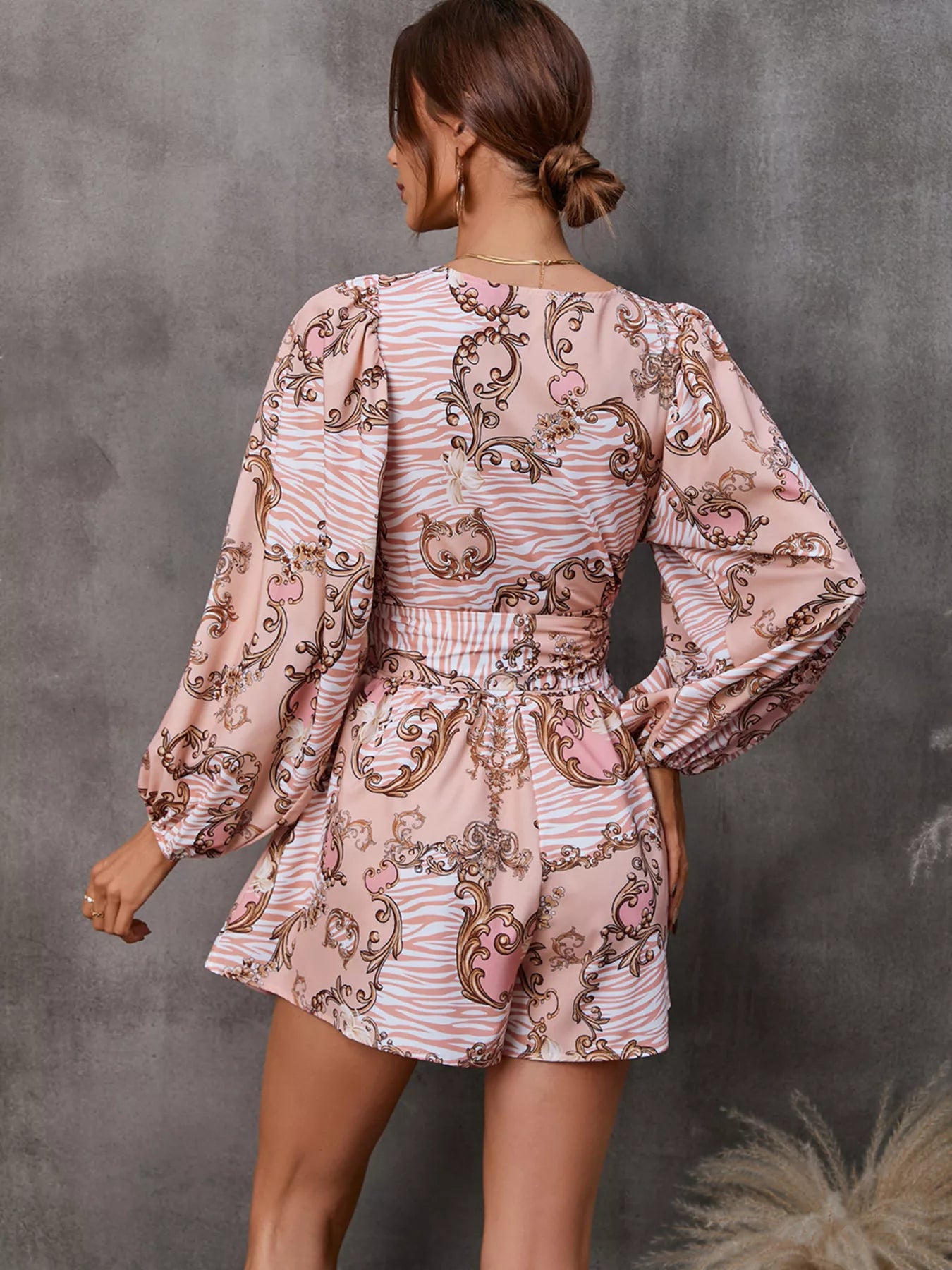 Cutout Front Printed Long Sleeve Romper - Redemption By Ashley North