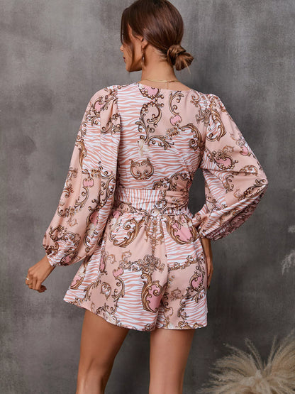 Cutout Front Printed Long Sleeve Romper - Redemption By Ashley North