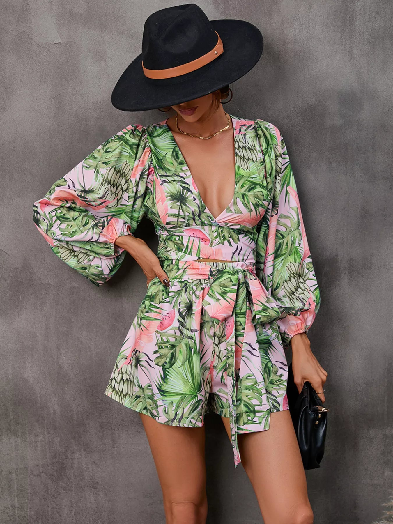 Cutout Front Printed Long Sleeve Romper - Redemption By Ashley North