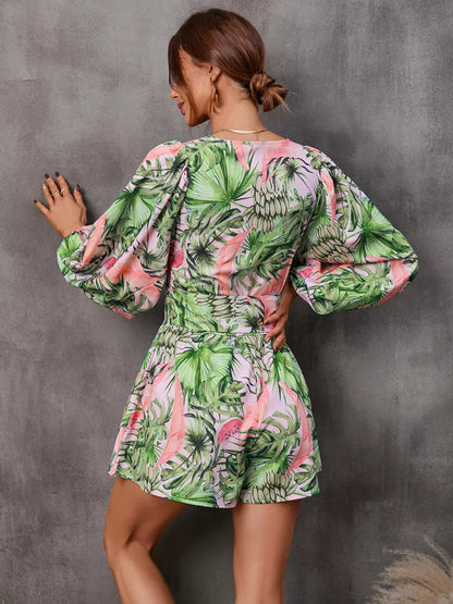Cutout Front Printed Long Sleeve Romper - Redemption By Ashley North