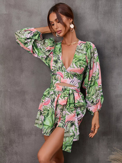 Cutout Front Printed Long Sleeve Romper - Redemption By Ashley North