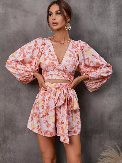 Cutout Front Printed Long Sleeve Romper - Redemption By Ashley North