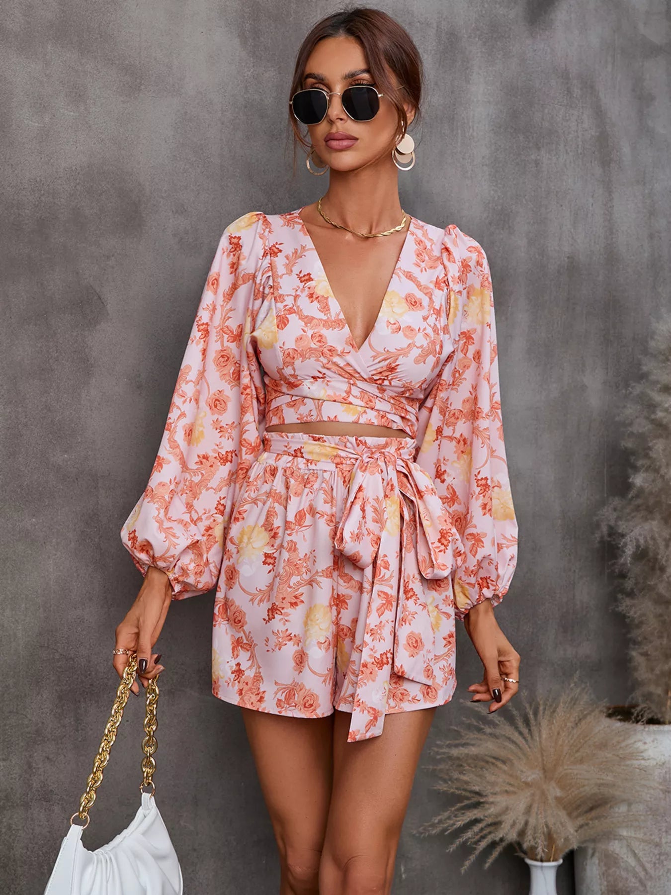 Cutout Front Printed Long Sleeve Romper - Redemption By Ashley North