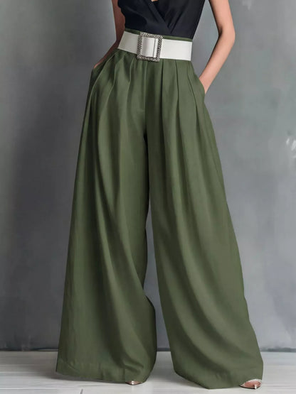 High-waisted wide-leg pants from Trendsi, featuring a relaxed fit, lightweight fabric, and a stylish silhouette.