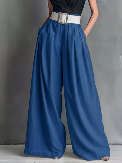 High-waisted wide-leg pants from Trendsi, featuring a relaxed fit and flowing fabric, shown in a stylish full-length view.