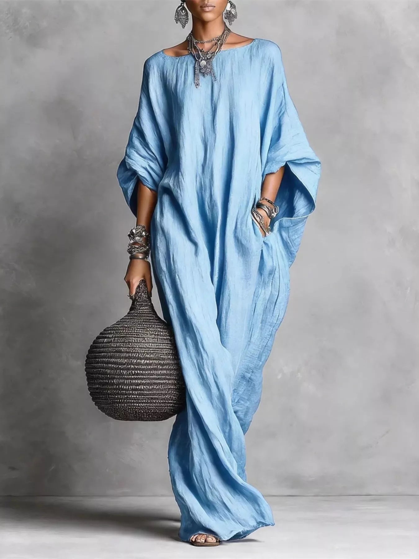 White loose fit boat neck maxi dress by Trendsi, flowing fabric, relaxed style, long length, perfect for casual or summer wear.