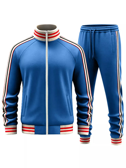 Men's plus size striped zip-up outerwear and shorts set from Trendsi, featuring short sleeves and button details.