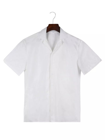 White men's plus size casual short-sleeve shirt from Trendsi, featuring a relaxed fit and classic collar.