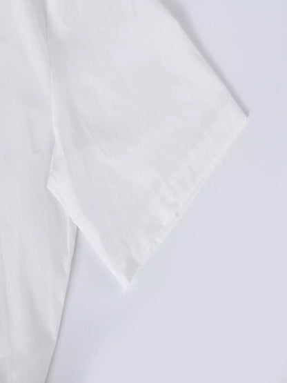 White men's full-size casual short-sleeve shirt from Trendsi, featuring a relaxed fit and classic style.