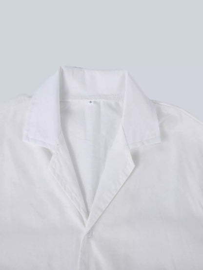 Men's plus size casual short-sleeve shirt by Trendsi in white, featuring a relaxed fit and breathable fabric.