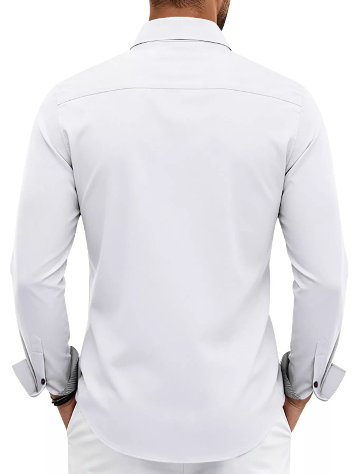 Men's full-size slim fit white shirt with contrast trim, designed for plus size, by Trendsi.