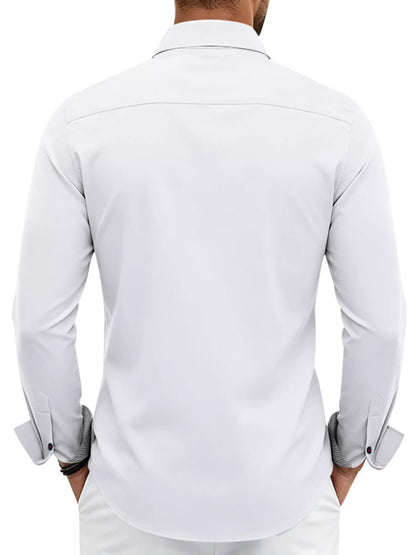 Men's full-size slim fit white shirt with contrast trim, designed for plus size, by Trendsi.