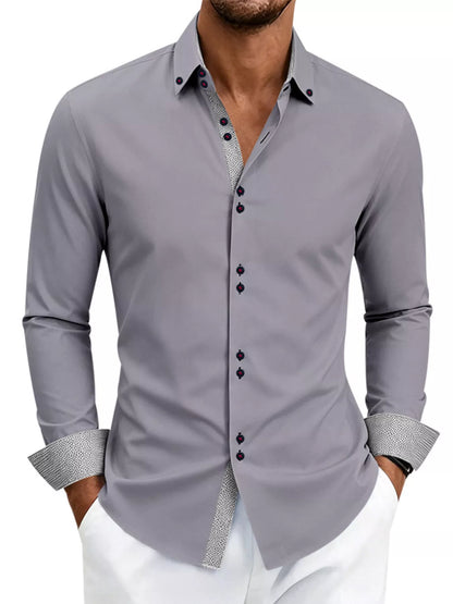 Men's full-size slim fit shirt with contrast trim, white color, from Trendsi, designed for plus size with a tailored look.