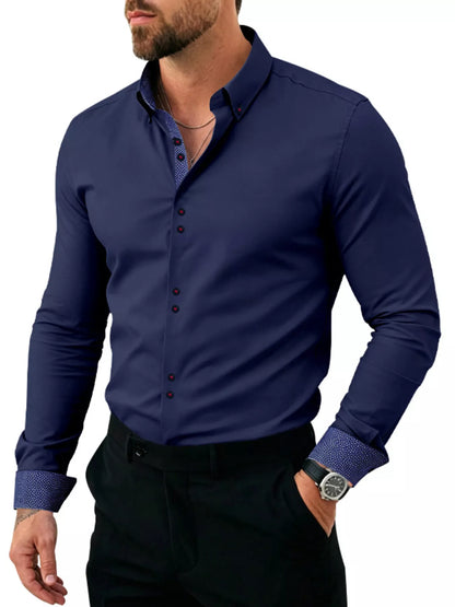Men's full size slim fit contrast trim shirt by Trendsi, white color, plus size, casual style with stylish contrast details.