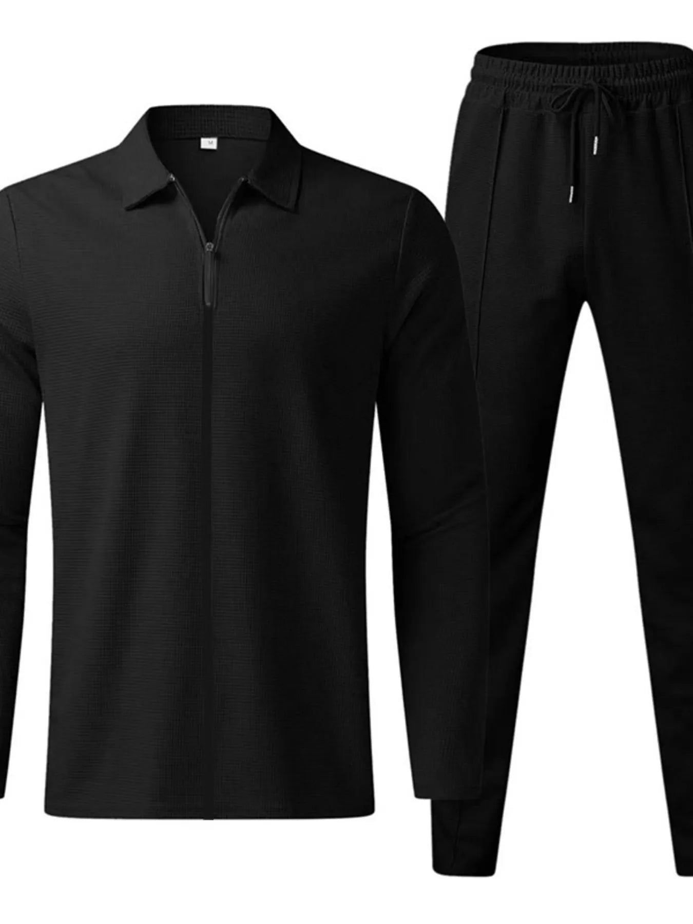 White men's full-size zip-up top and pants set by Trendsi, casual loungewear with comfortable fit and stylish design.