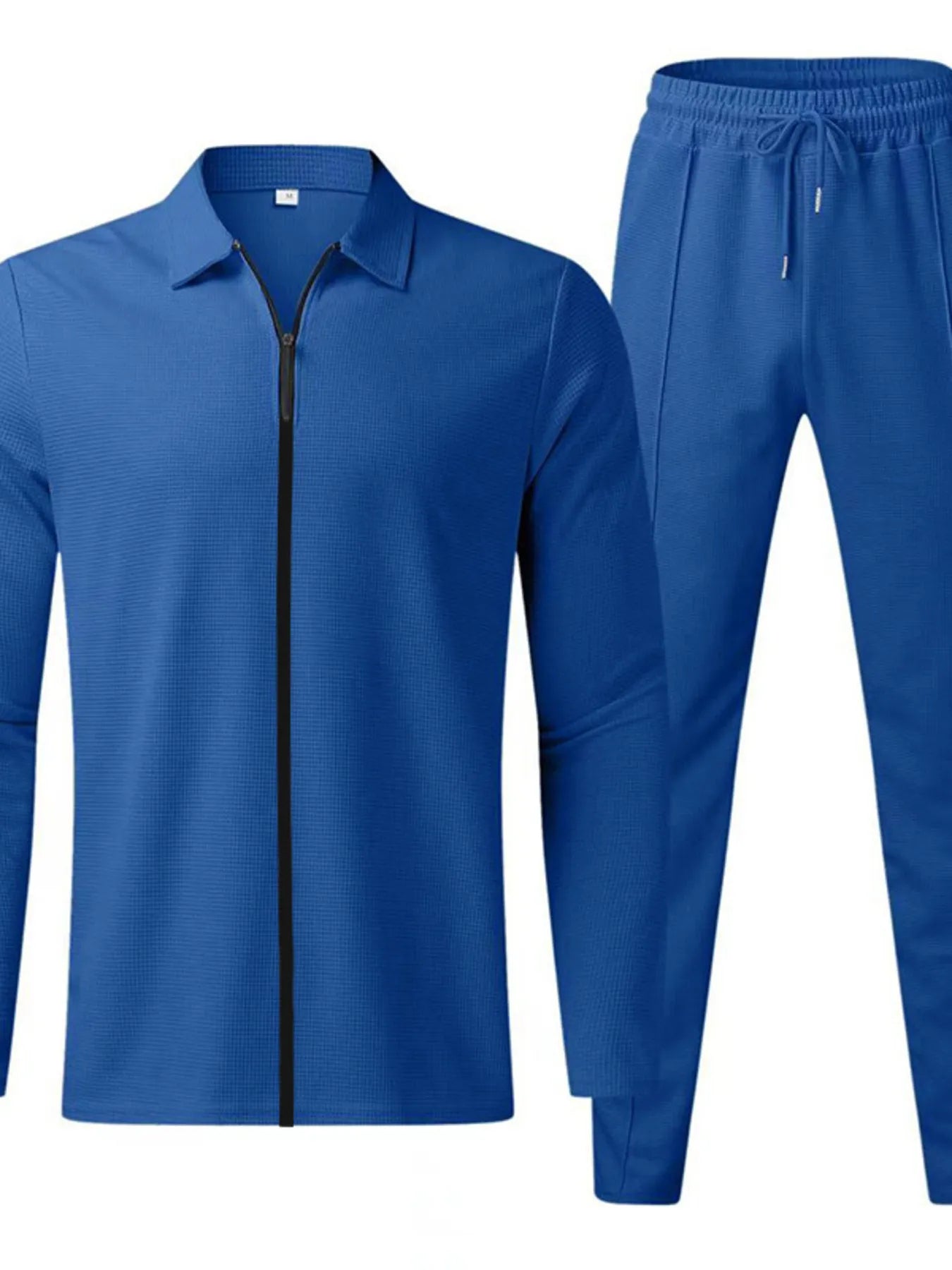 White men's plus size zip-up top and pants set by Trendsi, casual athletic hoodie and jogger pants ensemble.