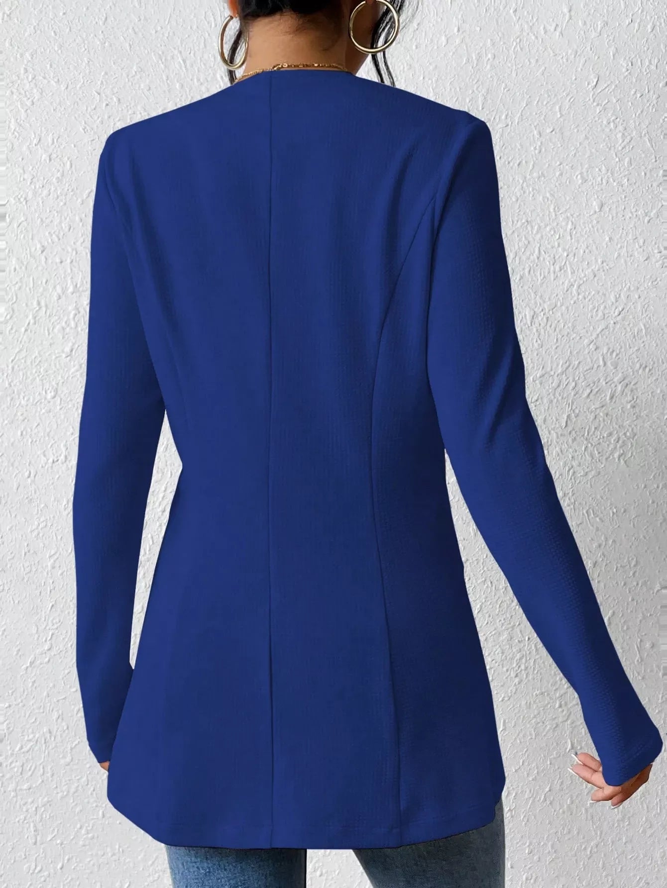Trendsi one button long sleeve blazer in black, tailored with a sleek lapel and single front button, perfect for professional or casual wear.