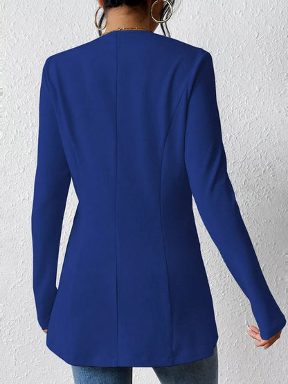 Trendsi one button long sleeve blazer in black, tailored with a sleek lapel and single front button, perfect for professional or casual wear.
